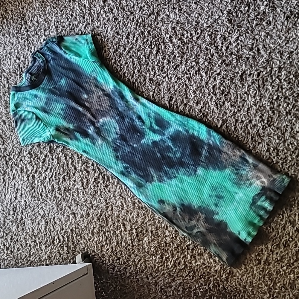 Shein Aqua Ribbed Tie-Dye Dress EUC